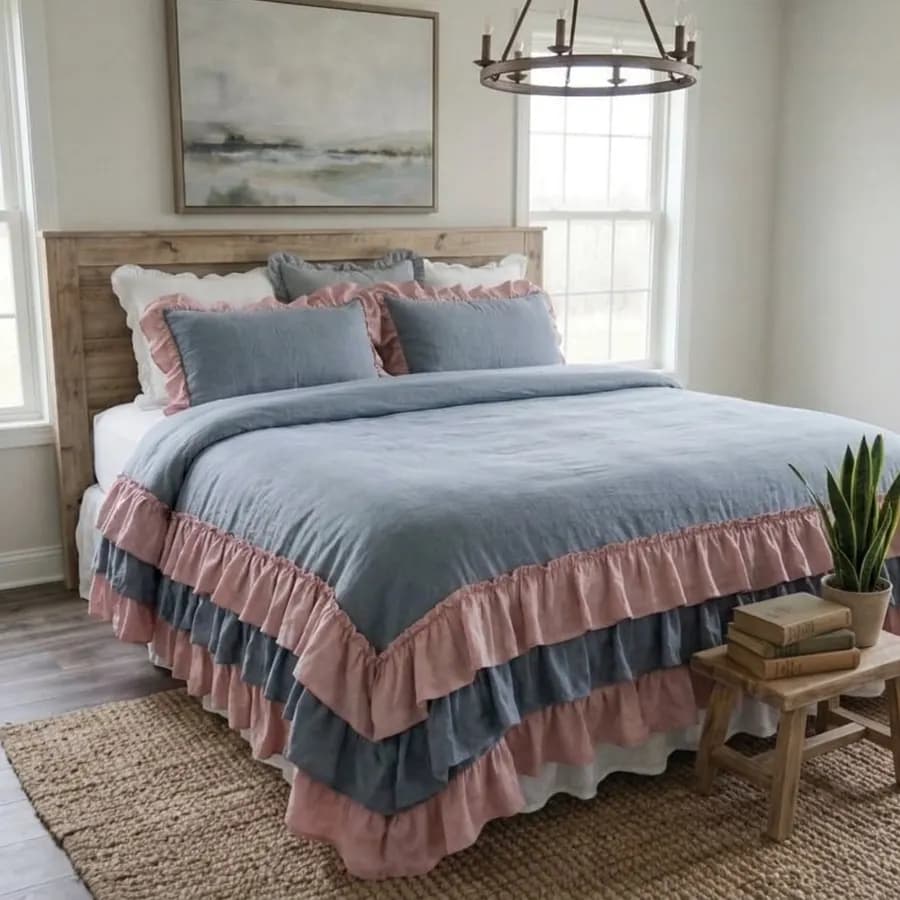 The Dusk & Dew | Two-Tone Ruffled Linen Duvet Set