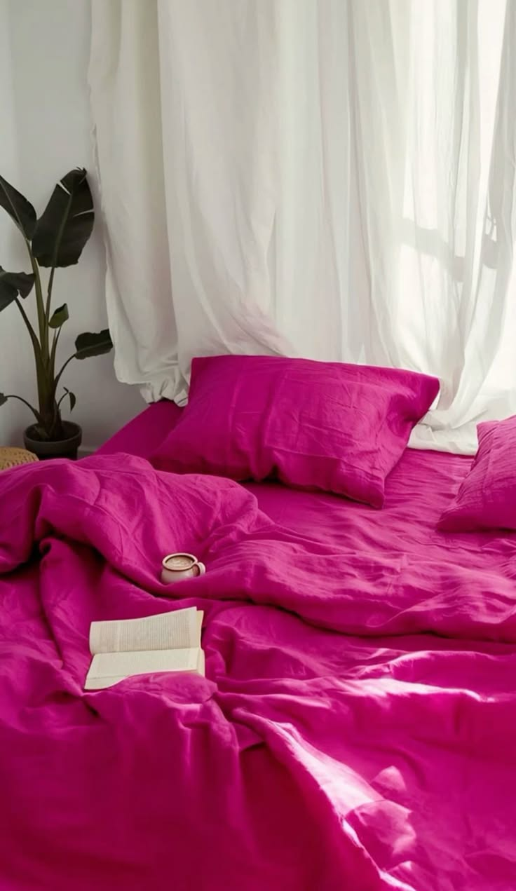 Blend me green Fuchsia pink, Hot pink Linen three piece bedcover set in all sizes king, calking, queen, full includes one fitted sheet and two pillowcase