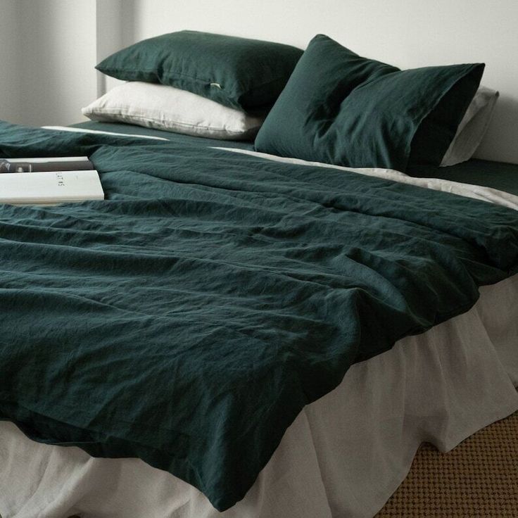 Forest Green Organic Linen Bedding Set King Size