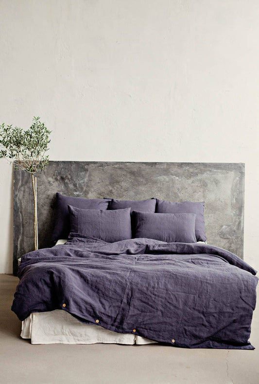 Organic linen US King Size Rustic purple bedding set by blend me green